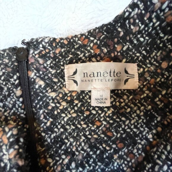 Nanette Lepore Womens V-Neck Tweed Sleeveless Fringe Trim Dress Size 10 Lined - Picture 2 of 8